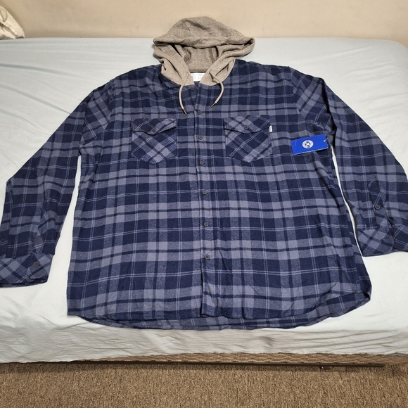 Hurley diffused blue Flannel Long Sleeve Hooded Button-down shacket 2XL - Picture 1 of 9